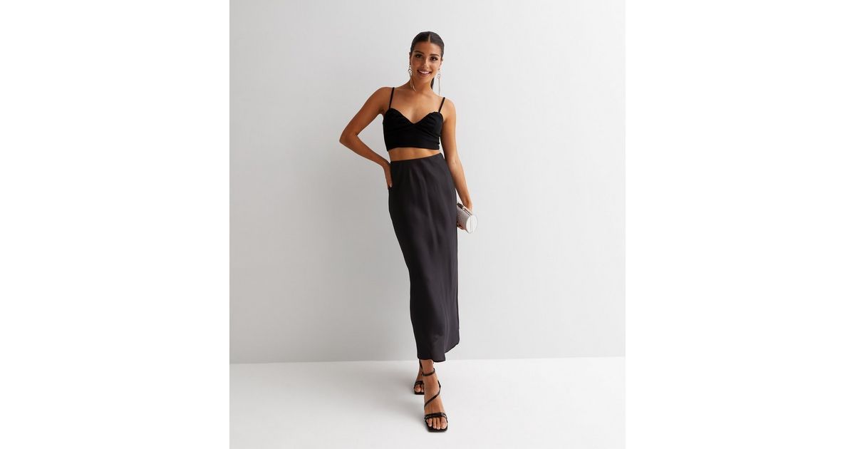 Black Satin Bias Cut Midi Skirt | New Look | New Look (UK)