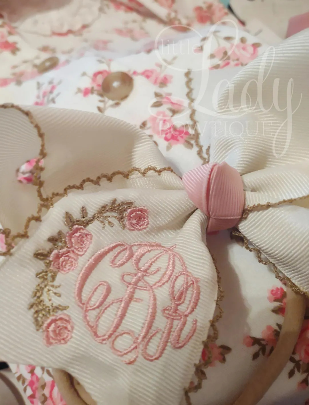 Monogrammed Rose Hair Bow - Custom Bow With Initials - Bow With Embroidered Roses - Personalized ... | Etsy (US)