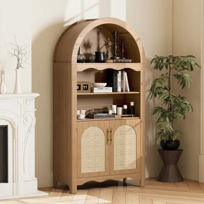63" Arched Pantry Cabinet With Adjustable Shelves Rattan & Doors | Wayfair North America