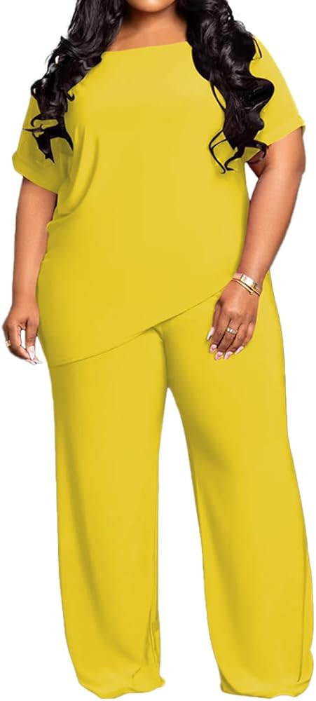 TOPSRANI Womens Plus Size Two Piece Outfits Sweatsuits Casual Tracksuit Short Sleeve Loose Baggy ... | Amazon (US)