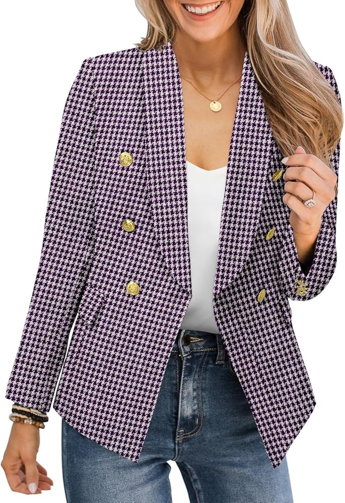 CRAZY GRID Womens Casual Blazer Jacket Gold Button Long Sleeve Work 0ffice Blazer Lapel Open Fron... | Amazon (US)