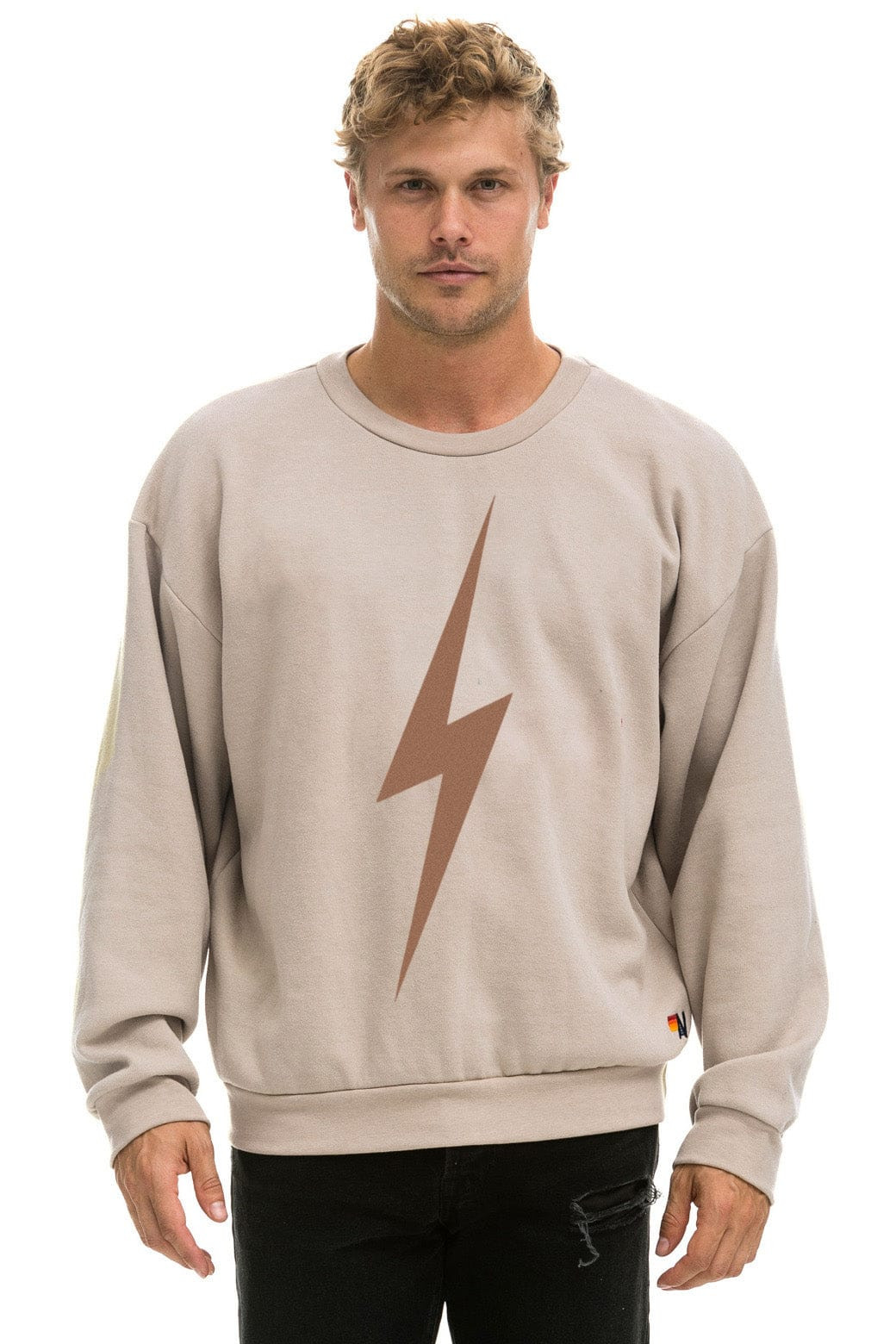 BOLT RELAXED CREW SWEATSHIRT - SAND // MOCHA | Aviator Nation