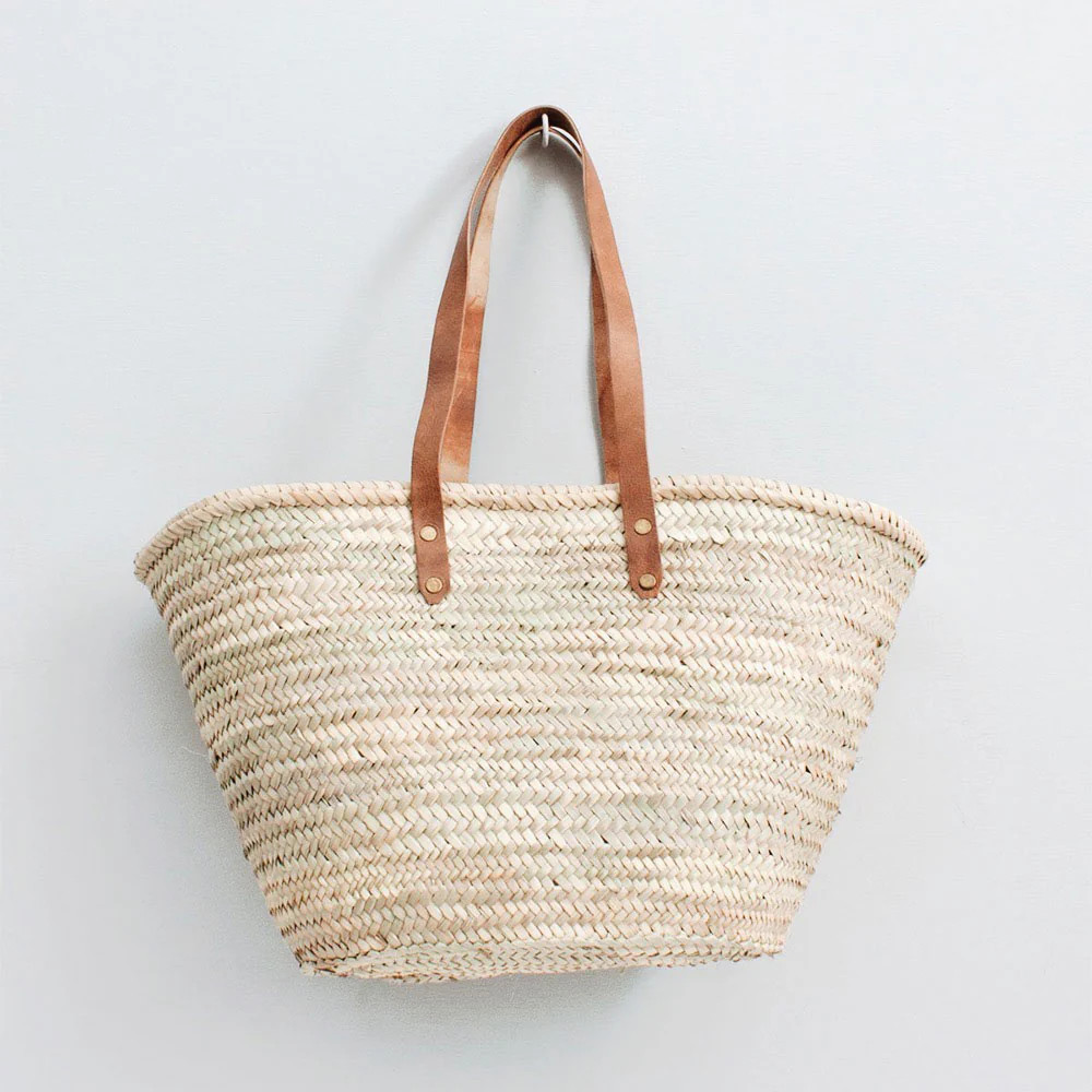 Palm Leaf Shopper with Leather Straps | Roan Iris