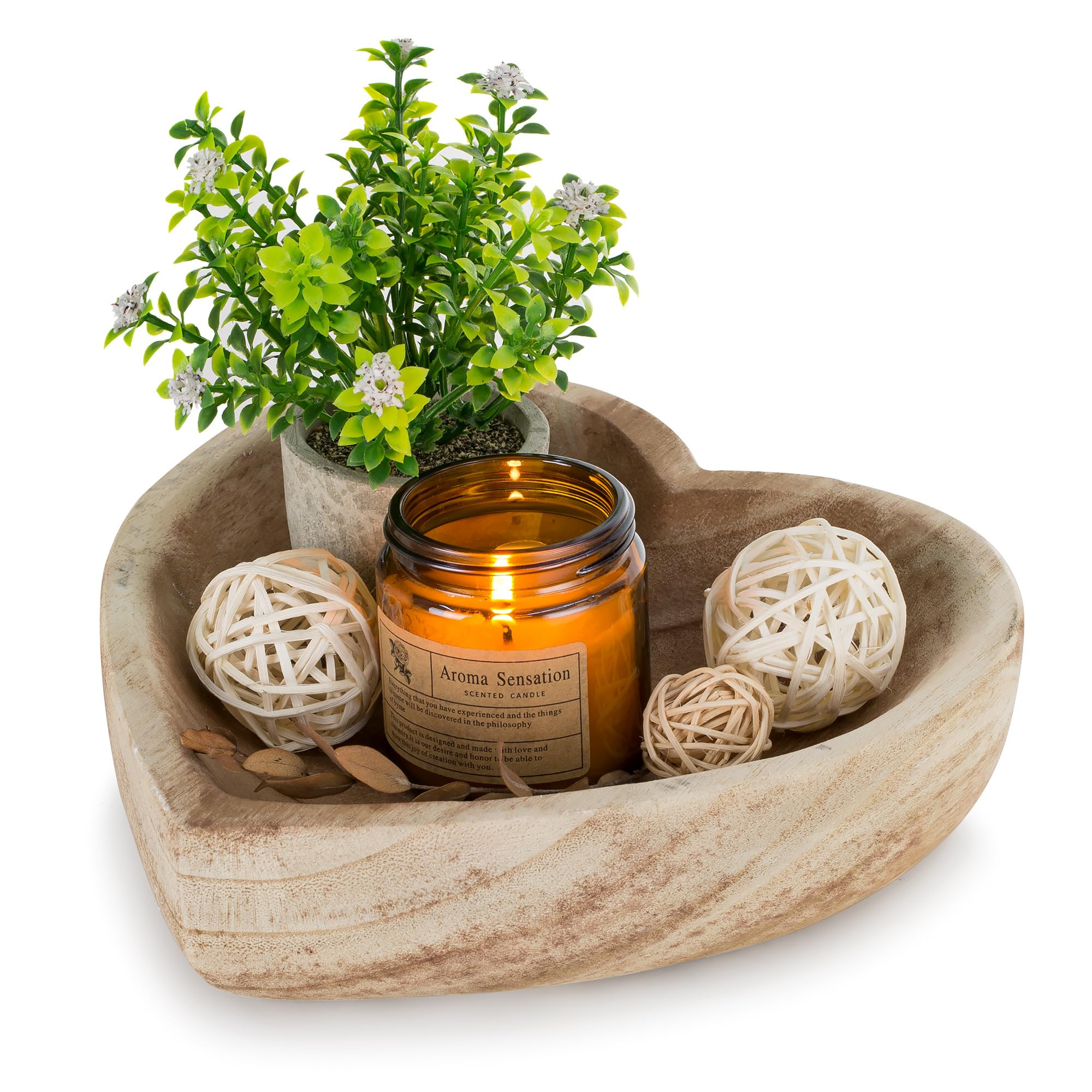 Hanobe Decorative Dough Wood Bowl: Small Heart Shaped Bowls for Decor Wooden Bowl for Table Cente... | Amazon (US)