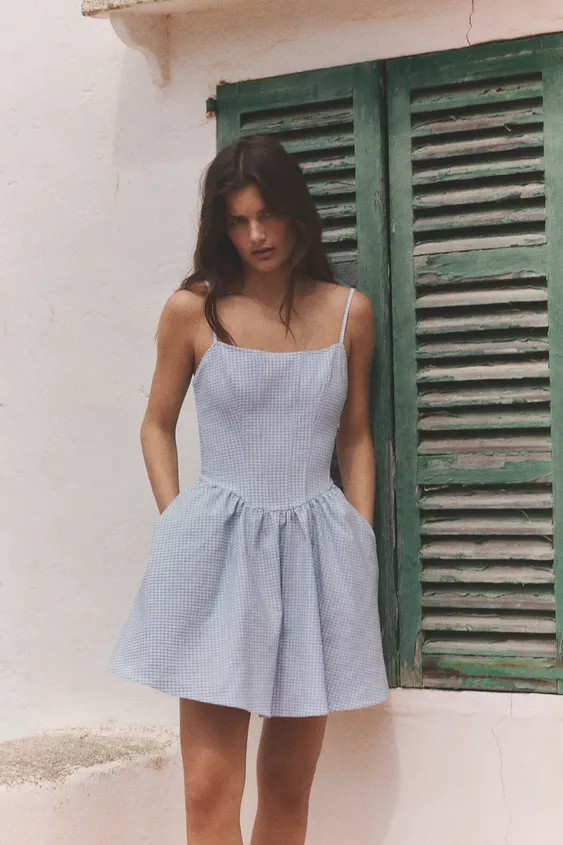 GINGHAM VOLUME BUSTIER DRESS | Zara US