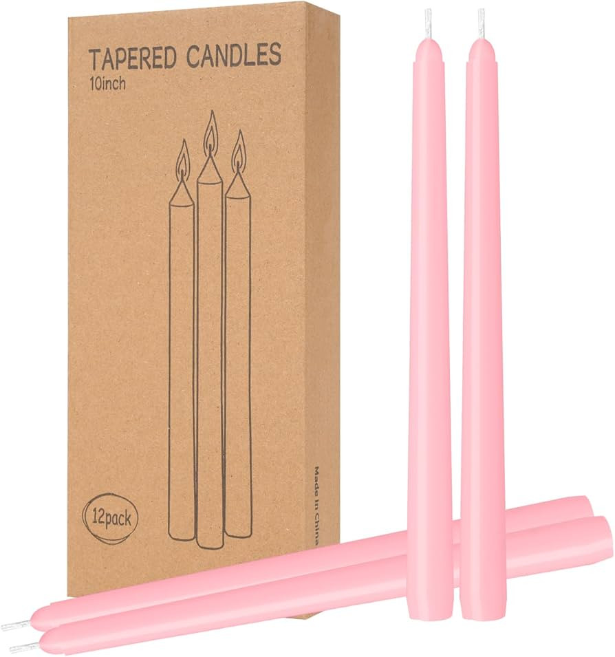 12 Pack Pink Taper Candles - Taper Candles 10 Inch Dripless, Smokeless & Unscented - 8 Hours Long... | Amazon (US)