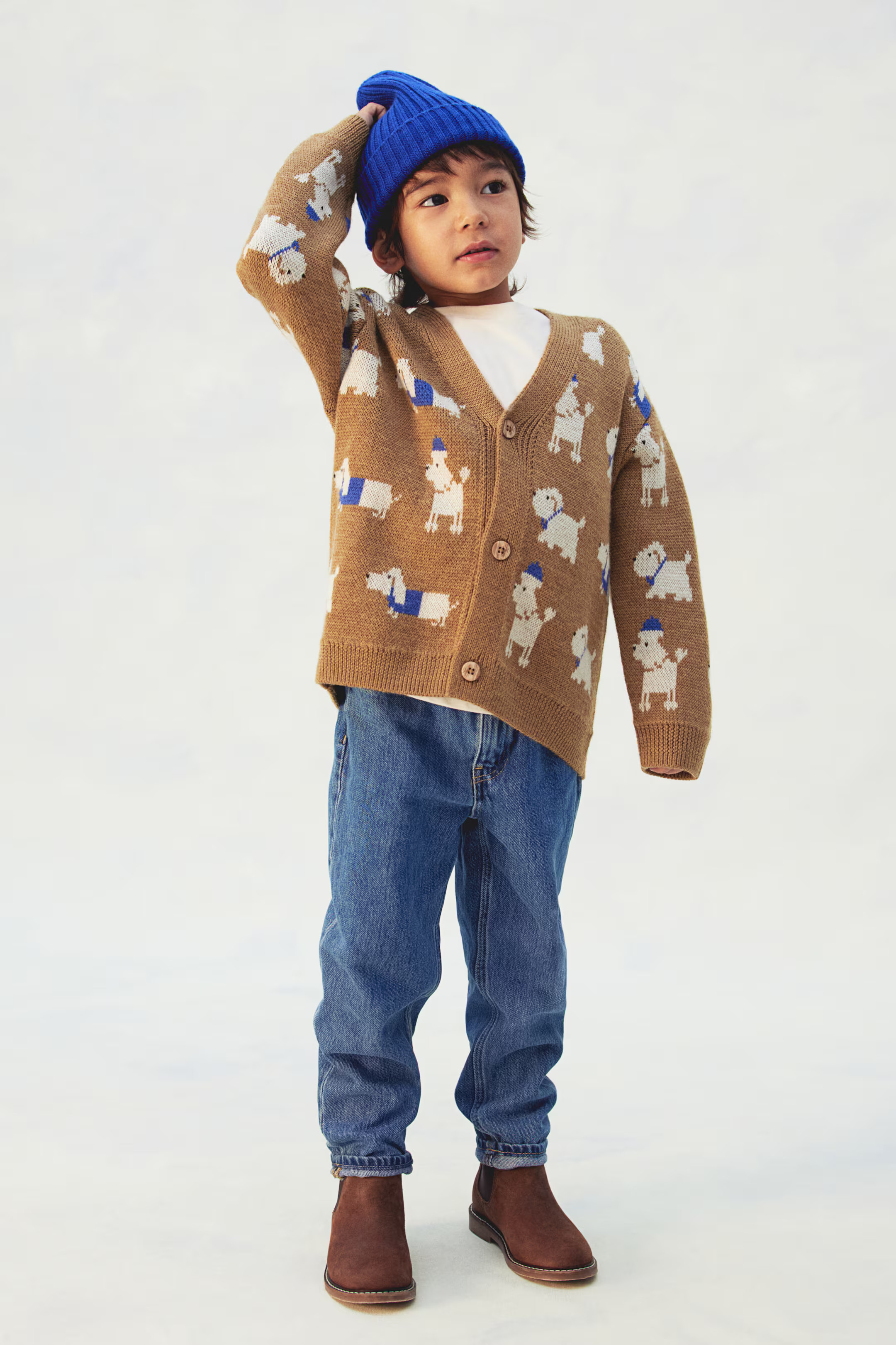 Jacquard-Knit Wool Cardigan - Brown/dogs - Kids | H&M US | H&M (US + CA)