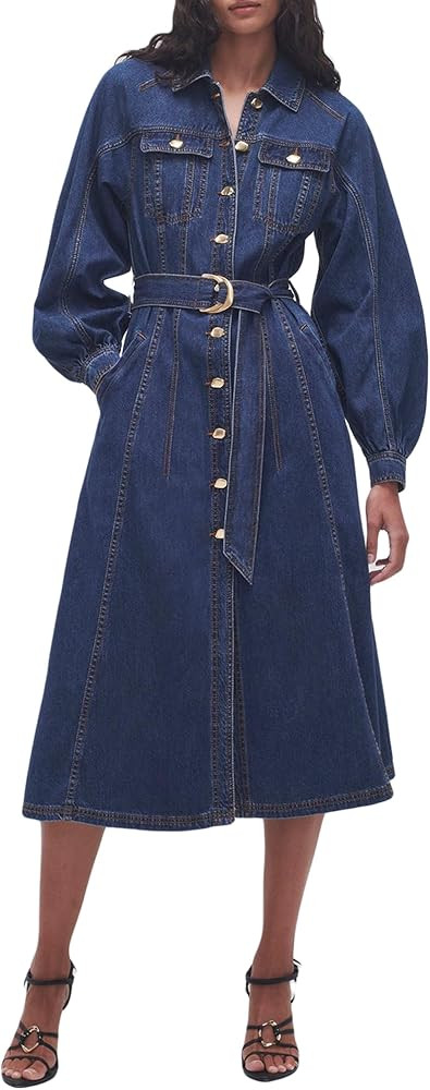 SCOFEEL Women's Long Sleeve Denim Dress Button Down Casual Maxi Jean Dress with Pockets | Amazon (US)