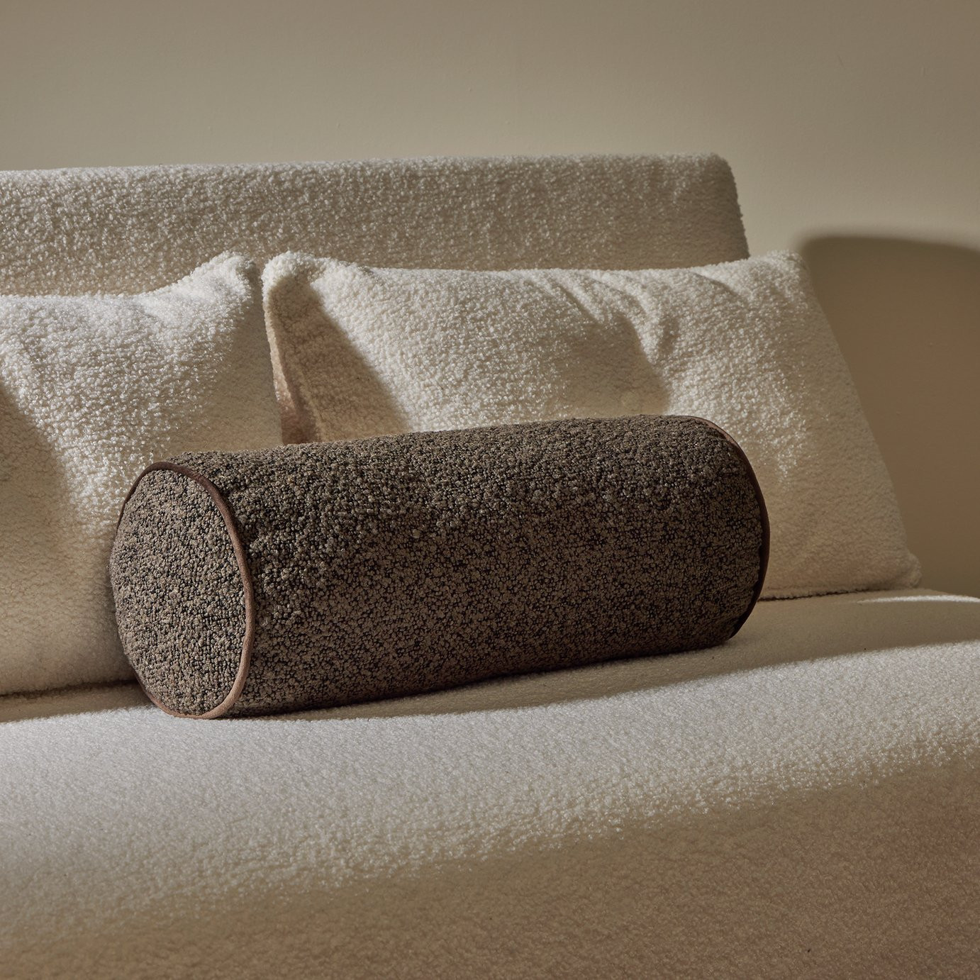 Habitat Boucle Bolster Cushion Brown - 50x20cm | argos.co.uk
