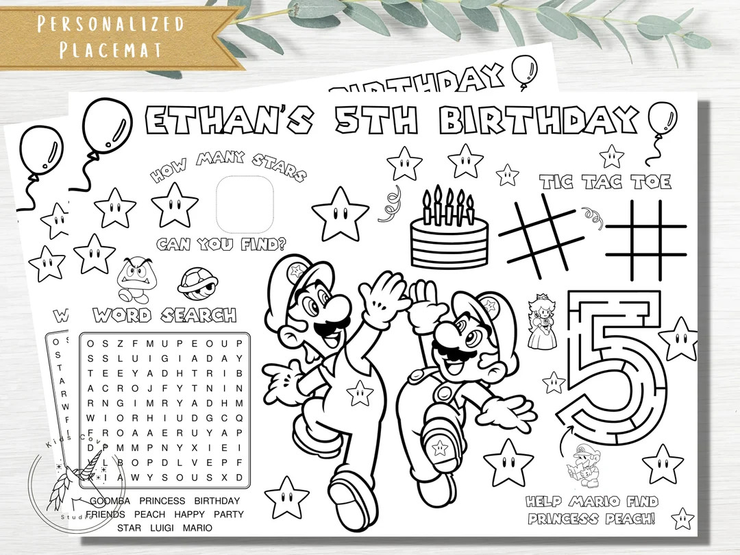 Personalized Game Party Placemat | Birthday party activity sheet | Super Kids Coloring sheet | Etsy (US)