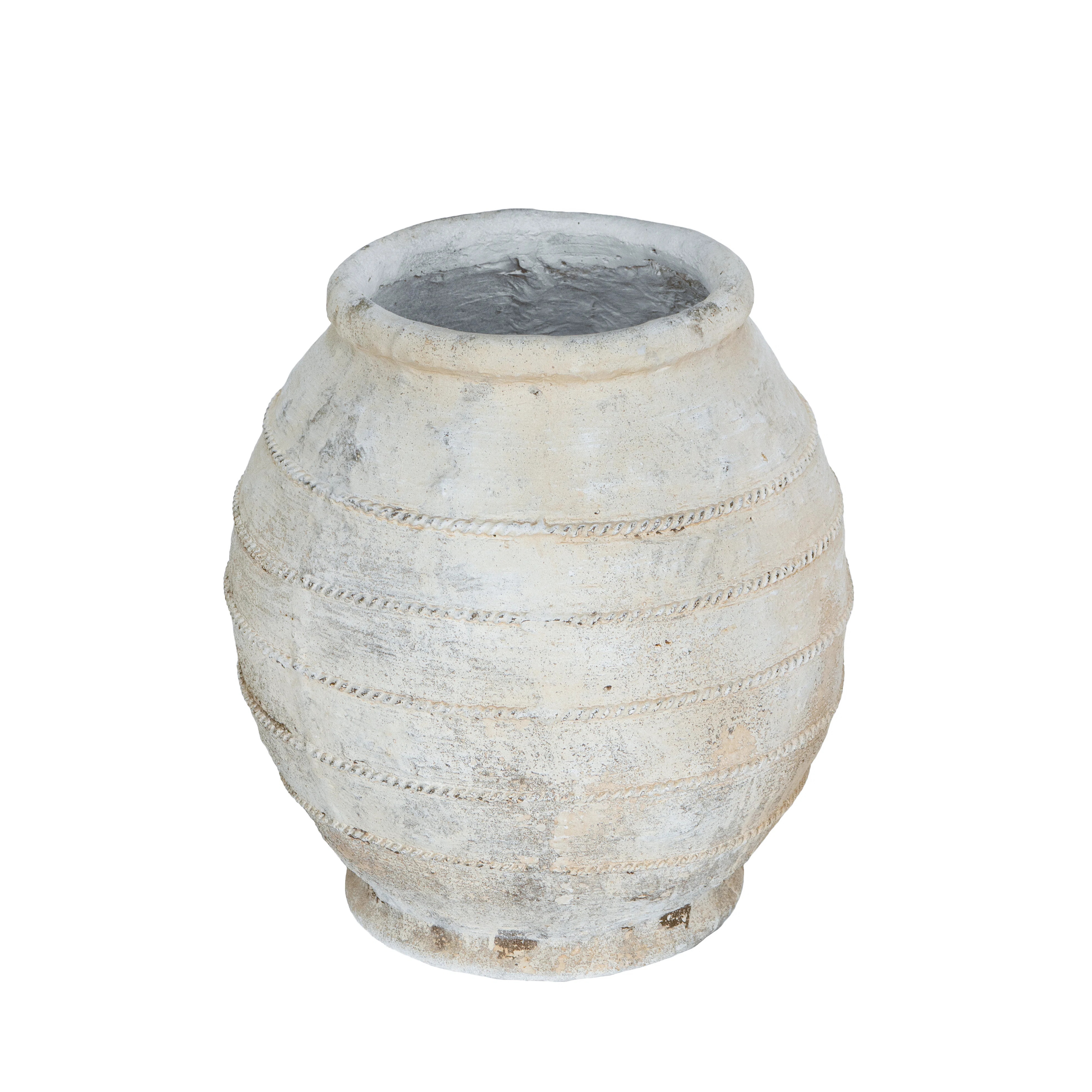 Large Magnesium Flower Pot With Weathered White Finish And Ridged Texture | Wayfair North America