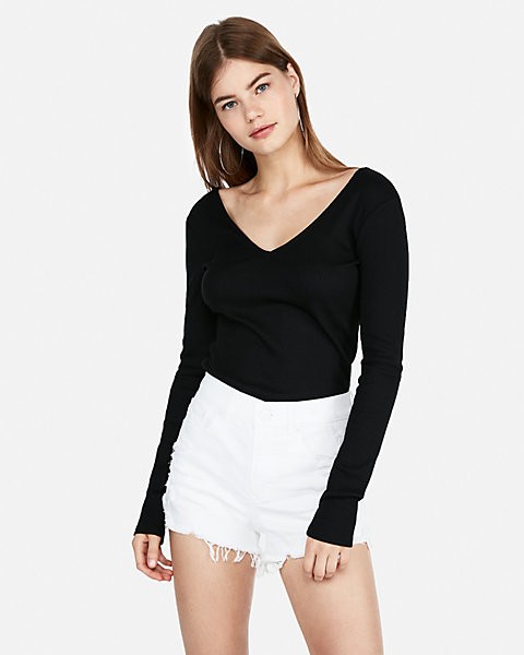 high waisted white flip hem denim shortie | Express