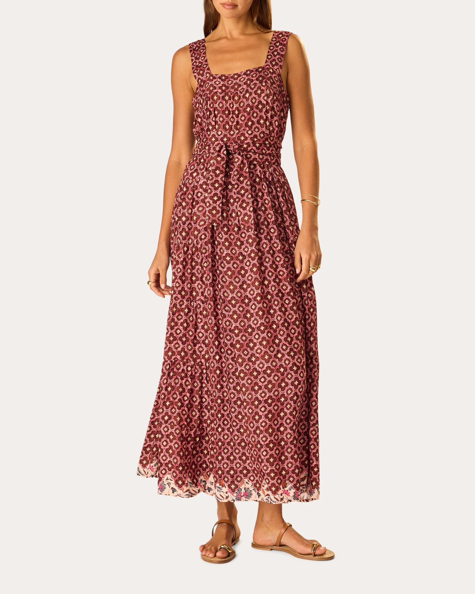 Natalie Martin Women's Jasmine Mosaic Pintucked Tiered Maxi Dress Viscose | Olivela