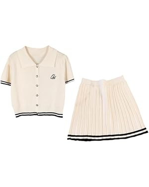 Yiju Womens Pleated Skirt Set Casual Running Clothing Golf Workout Yoga Tennis Skirt | Amazon (US)