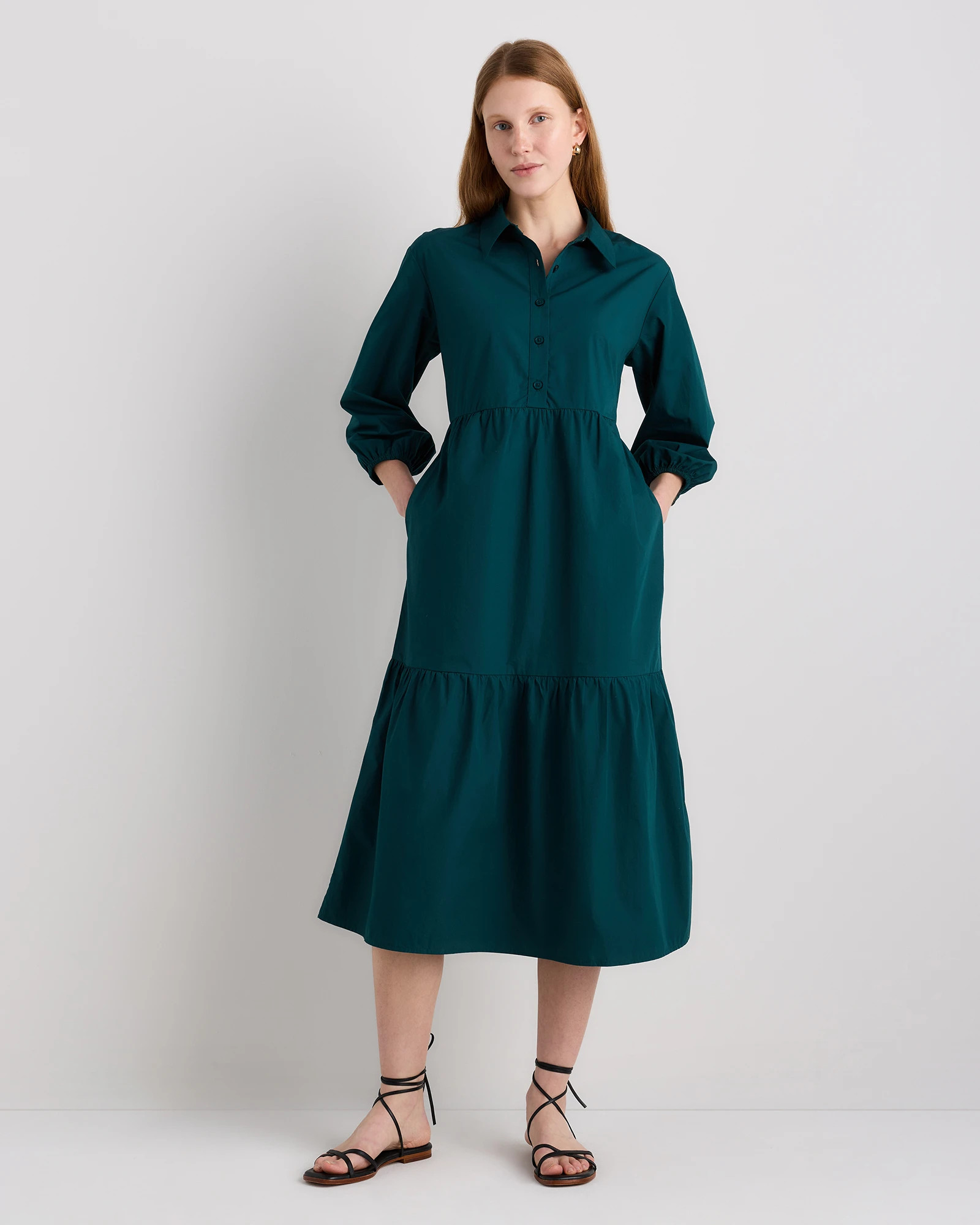 Quince | Women's Poplin Midi Tunic Dress in Azure Stripe, Size Medium, Organic Cotton | Quince