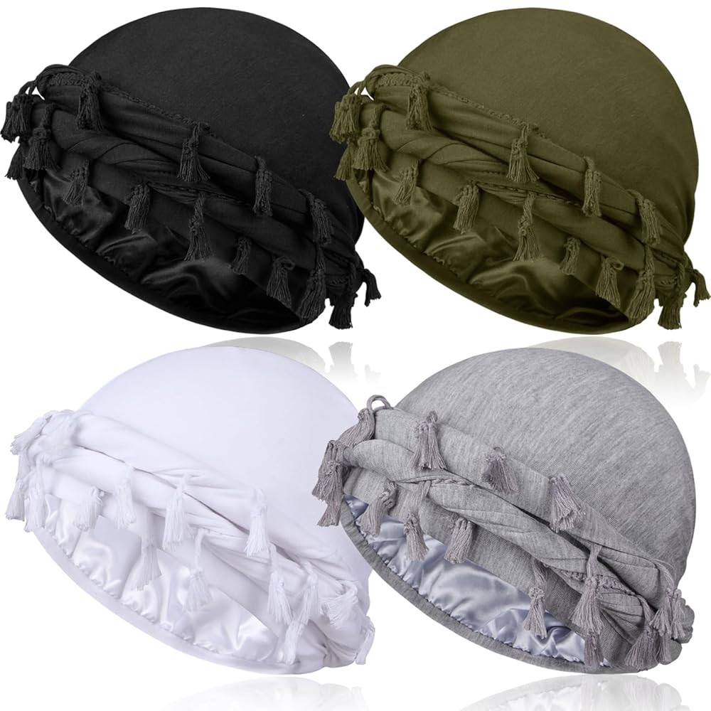 4 Pieces Satin Lined Turban Silky Head Wraps for Men, Halo Turban Mens Turban Head Scarf for Hair | Amazon (US)
