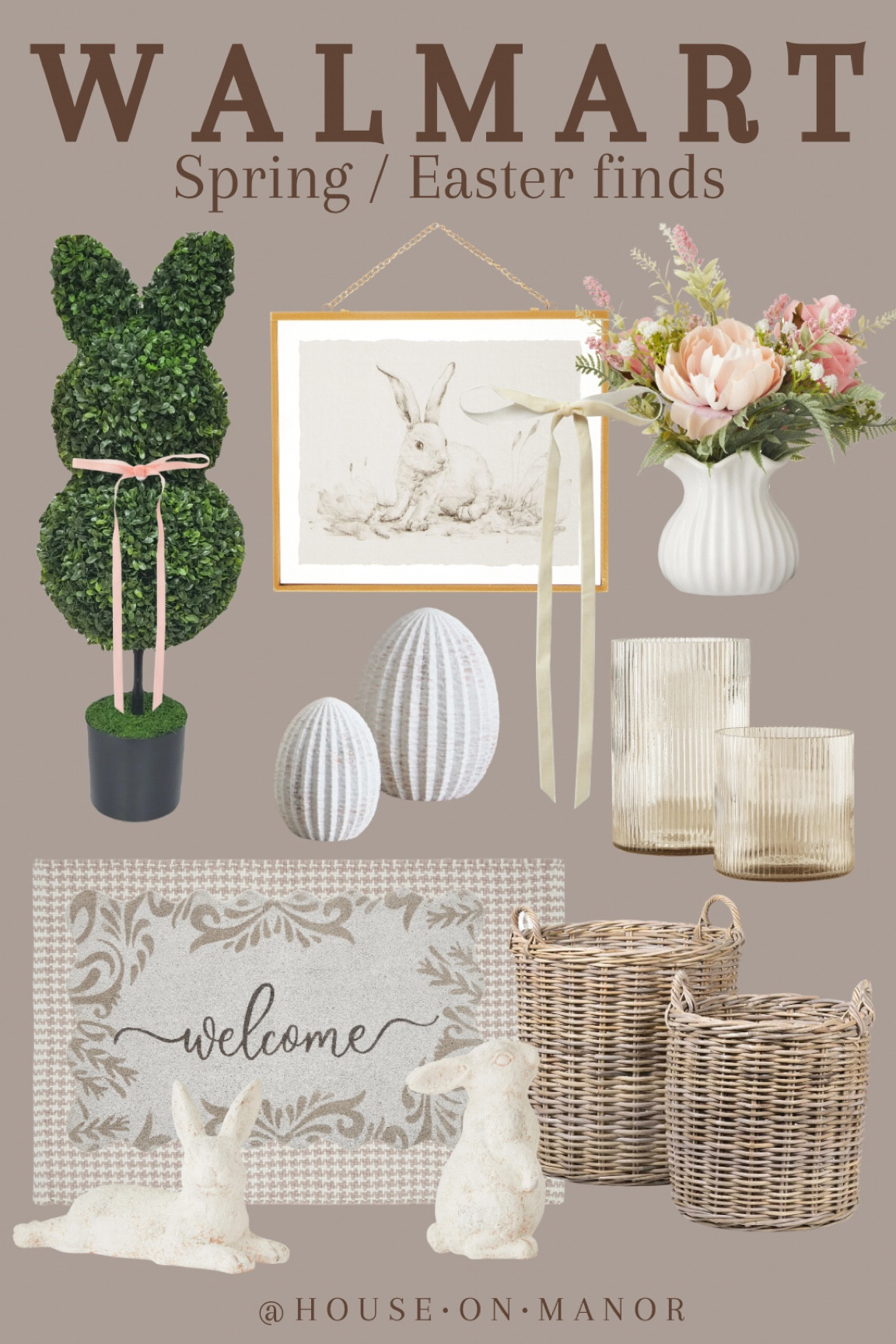 New Spring/Easter decor at Walmart!😍 ordered the bunnies, pre-tied bows & the welcome mat! Love the bunny 🐰 art too!

Spring decorations, spring home, affordable spring decor, walmart home, walmart seasonal, easter decor, neutral easter decor, bunny art, ceramic bunnies, spring arrangement, spring doormats, wicker basket set, ceramic eggs, egg decor, spring toparies

#LTKFindsUnder100 #LTKSeasonal #LTKHome