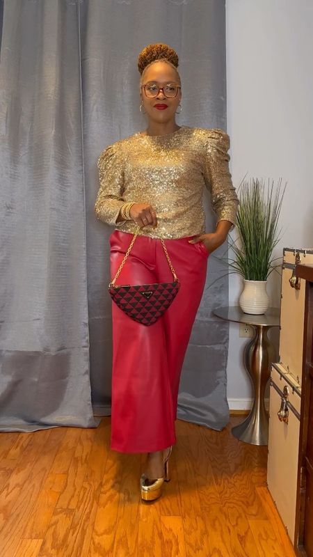 Red Vegan Leather Pants and Gold Sequins Top for a Chic Festive Look

#LTKHoliday #LTKGiftGuide #LTKshoecrush