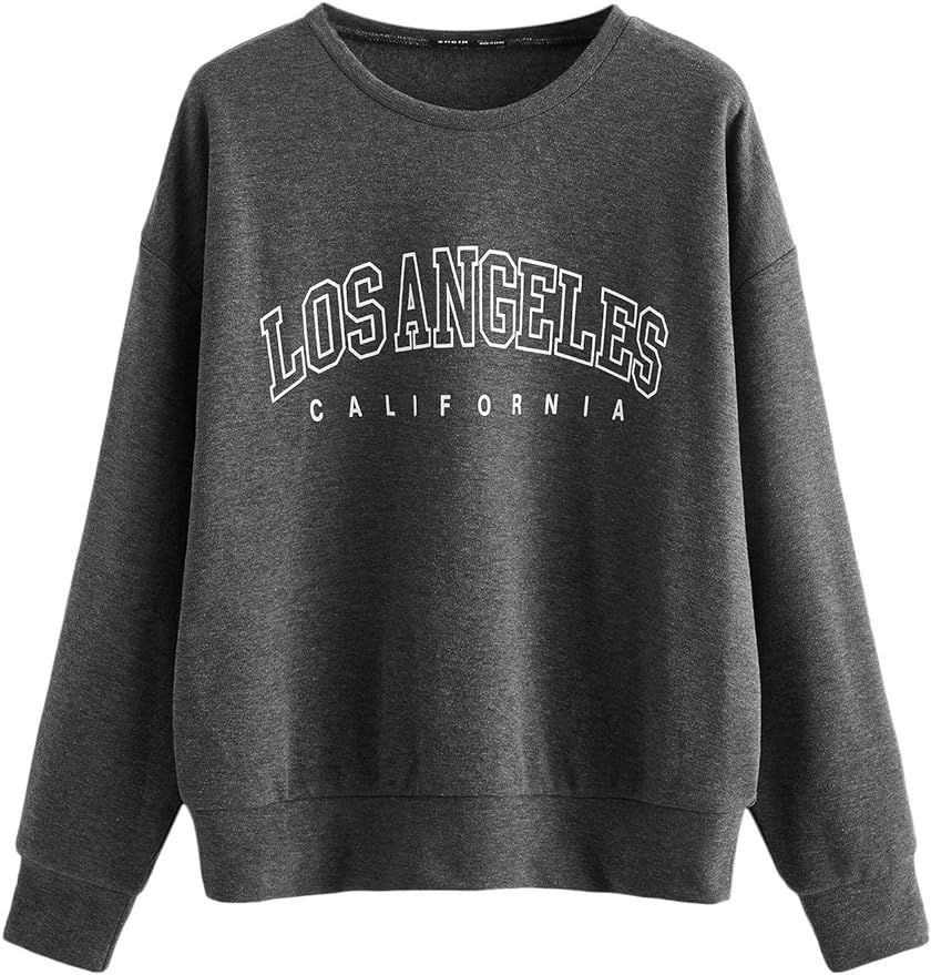 SweatyRocks Women's Casual Letter Graphic Pullover Top Long Sleeve Baggy Sweatshirt | Amazon (US)