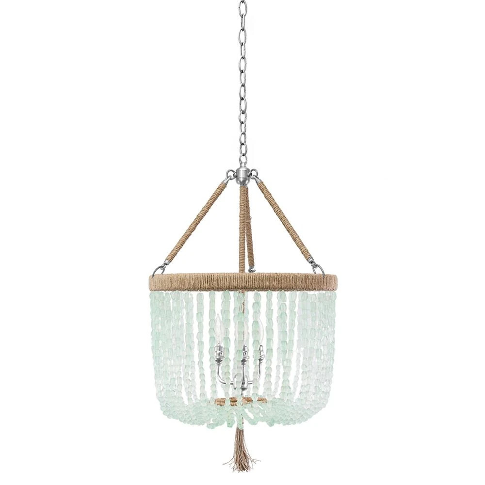 Ro Sham Beaux Malibu Coastal Recycled Glass Beads Nickel Hardware Chandelier - 12" | Kathy Kuo Home