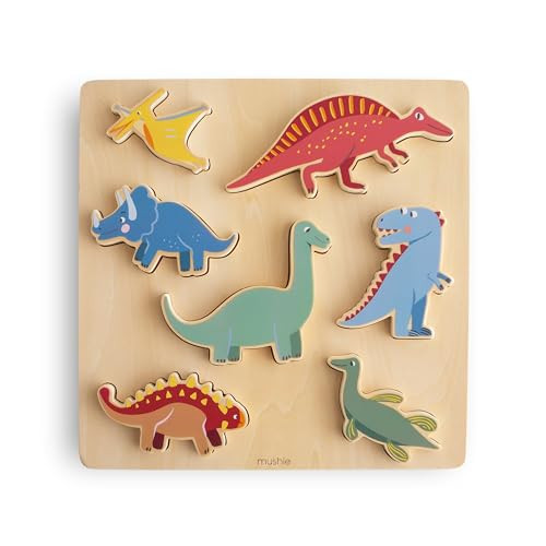 mushie Wooden Dino Puzzle | for Kids 3 Years+ | Preschool Educational & Toddler Montessori Toys (7 pcs) | Amazon (US)