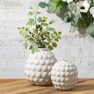 7 in. and 4.5 in. Ceramic Cream Bubble Ellipse Vases (Set Of 2) | The Home Depot