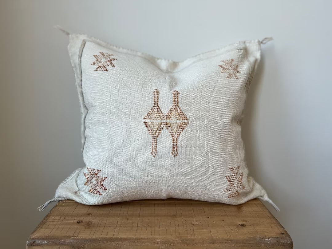 SAMIRA Pillow - Moroccan Agave Silk Pillow Cover - Boho - Scandi - Off - White - Rustic- Throw Pi... | Etsy (US)