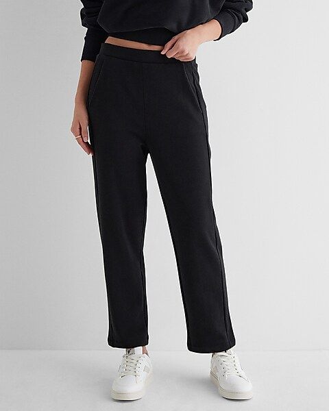 High Waisted Fleece Knit Straight Ankle Pant | Express