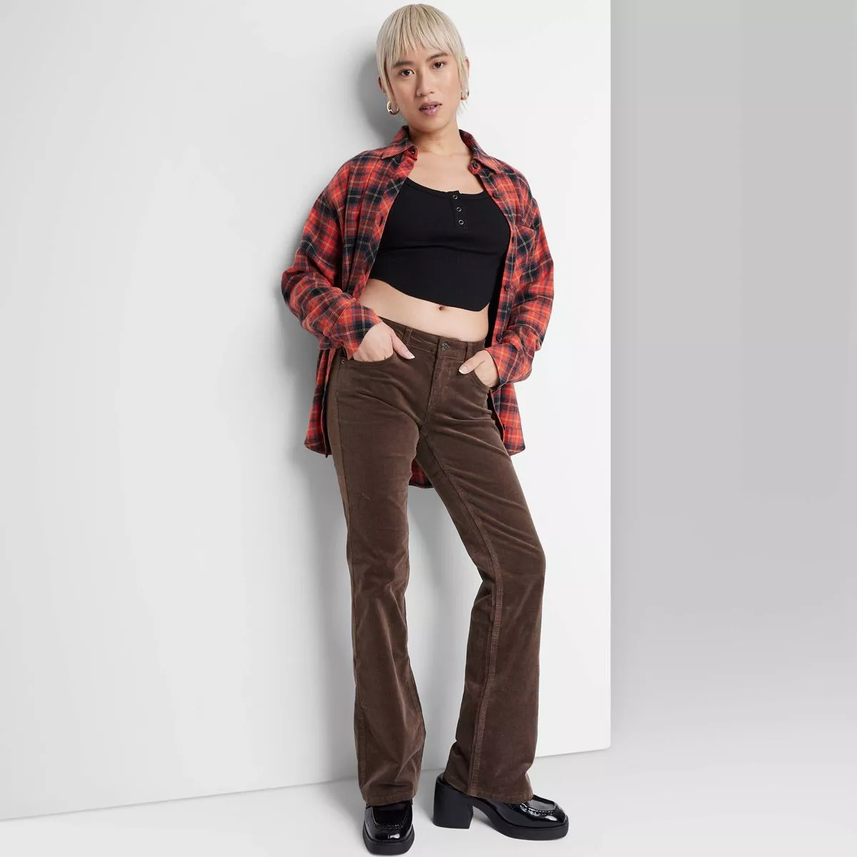 Women's Mid-Rise Corduroy Flare Pants - Wild Fable Rust 2