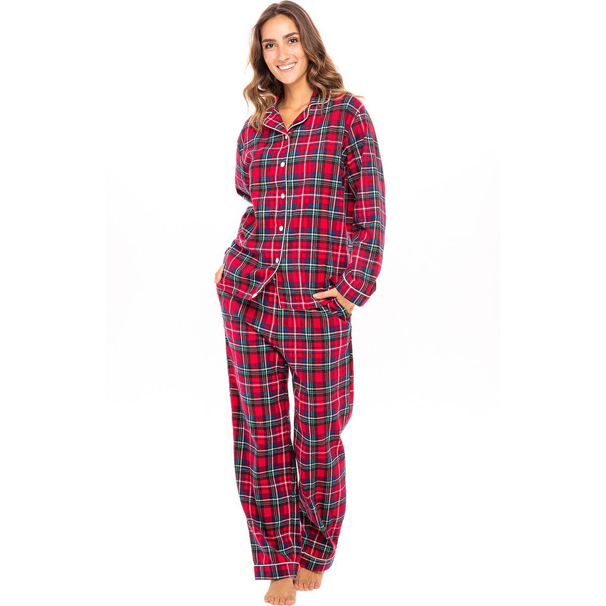 Women's Warm Cotton Flannel Pajamas Set, Soft Long Sleeve Shirt and Pajama Pants with Pockets | Target