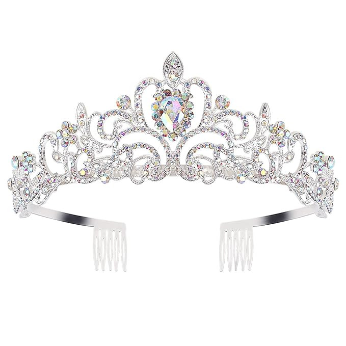 COCIDE Silver Tiara Crowns Aurora Borealis Crystal Headband Princess Colorful Rhinestone Crown wi... | Amazon (US)