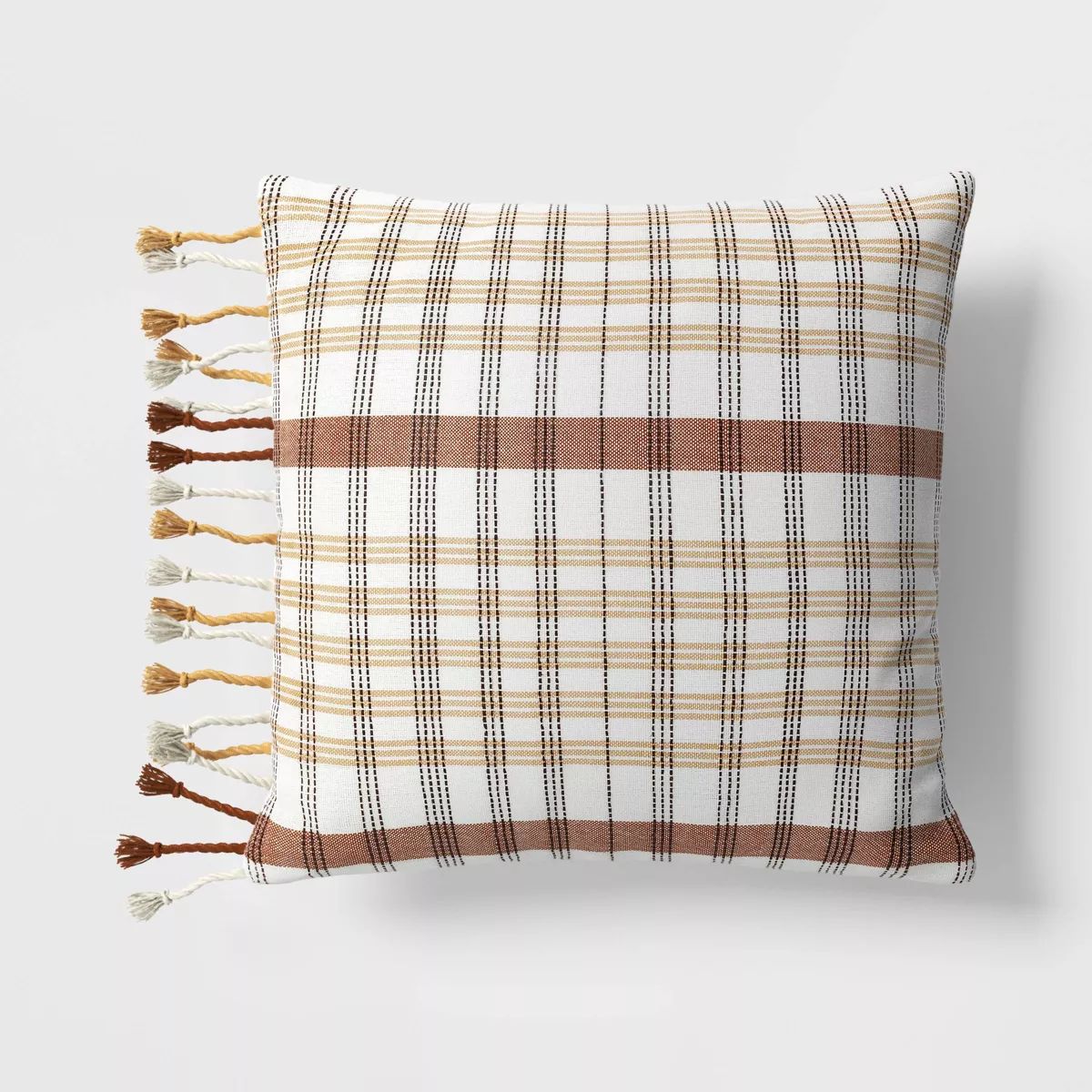 20"x20" Plaid and Tassels Square Outdoor Throw Pillow Rust/Apricot - Threshold™ | Target