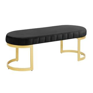 Morden Fort Black Upholstered Velvet Ottoman Bench Footrest for Entryway 19 in. D x 50 in. W x 18... | The Home Depot