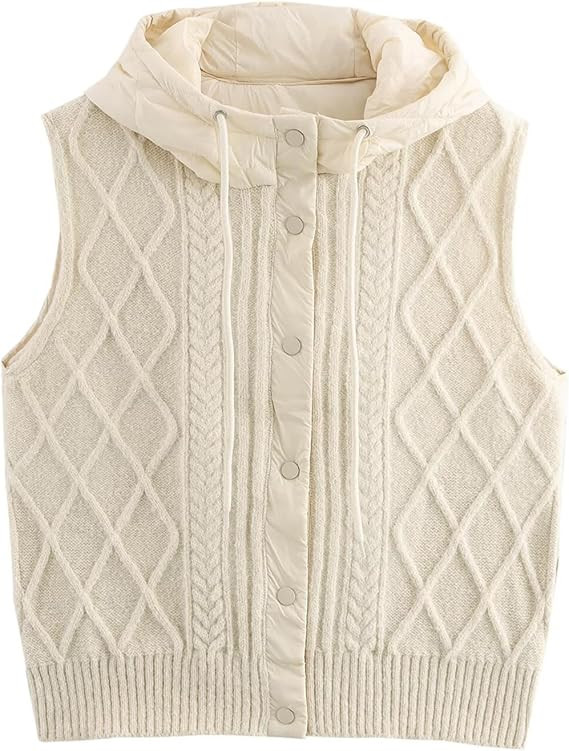 Women's Quilted Hooded Knit Vest Lightweight Padded Sleeveless Jacket, Casual Retro Layered Sweat... | Amazon (US)