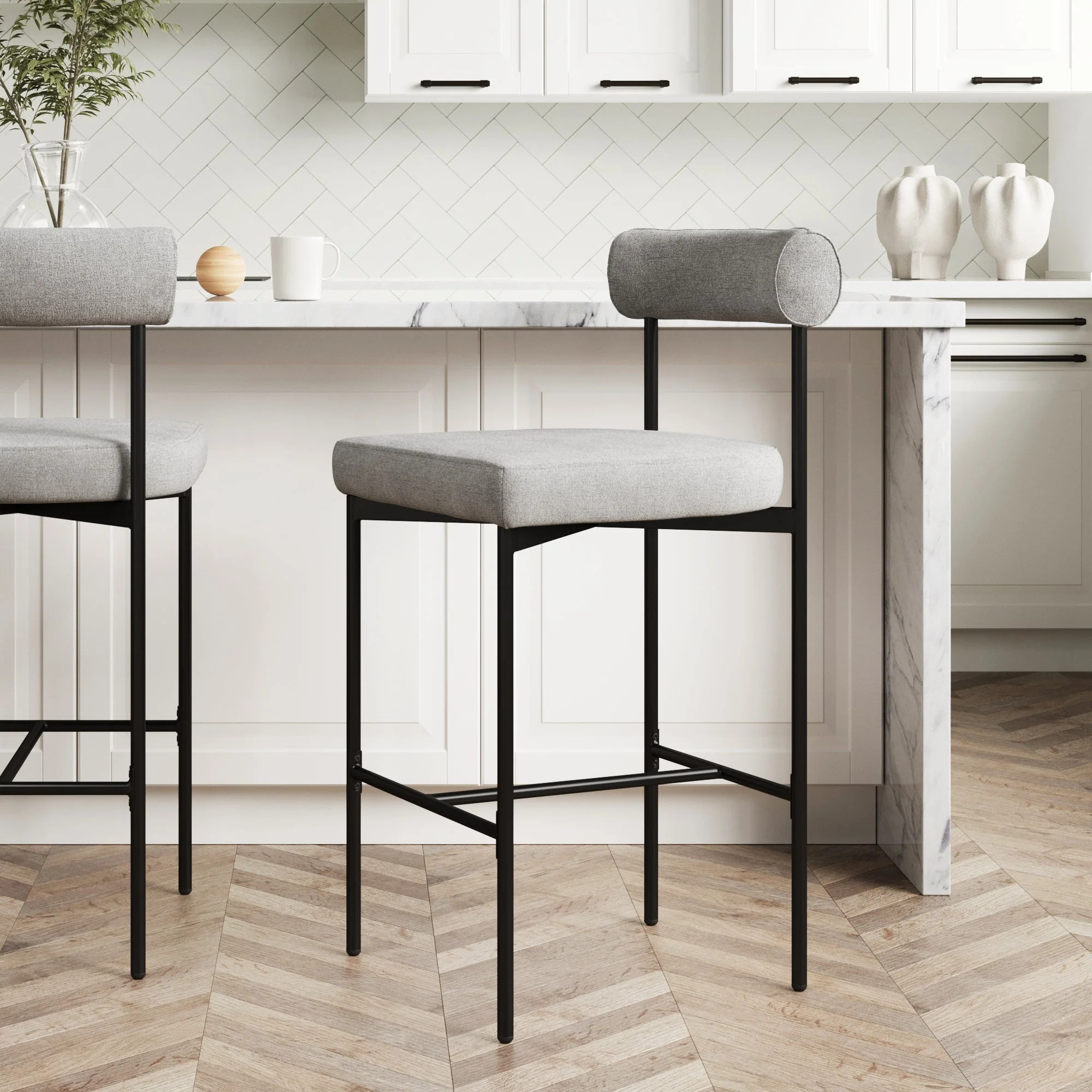 Metal Upholstered Counter Height Bar Stool Gray | Nathan James