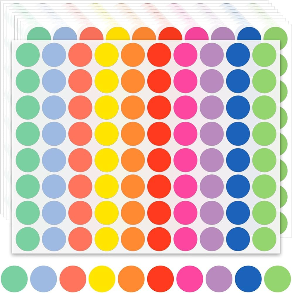 1600Pcs 3/4 inch Colored Dot Stickers Round Color Coding Labels Polka Circle Dot Label Sticker fo... | Amazon (US)