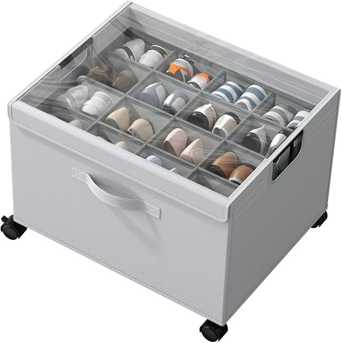 HOUSE AGAIN Shoe Organizer for Closet, Foldable Shoe Storage Organizer Box with Wheels and Adjust... | Amazon (US)