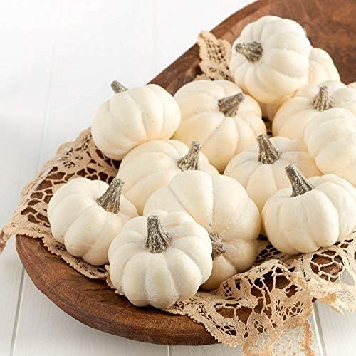 Amazon.com: 12 Small Harvest Off White Baby Boo Artificial Pumpkins for Halloween, Fall and Thank... | Amazon (US)