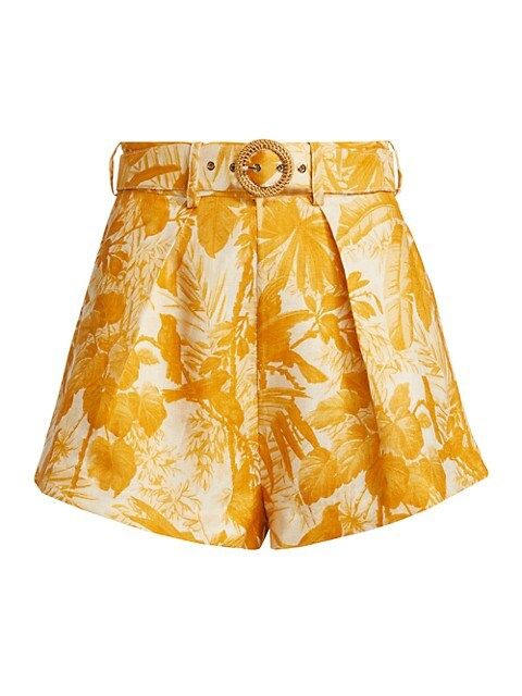 Mae Quilted Palm Belted Linen Shorts | Saks Fifth Avenue