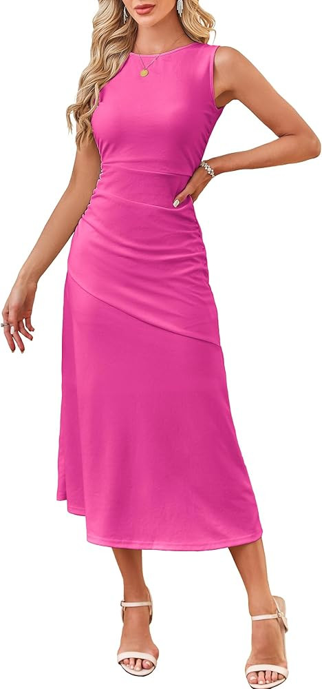 Amazon.com: Kikibell Womens Cocktail Dresses Sleeveless Ruched Elegant Semi Formal Wedding Guest ... | Amazon (US)
