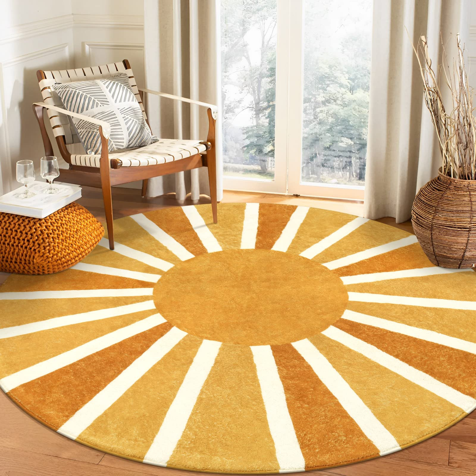 Lahome Boho Round Rugs - 4Ft Washable Non-Slip Small Round Area Rug Throw Soft Sofa Kids Nursery ... | Amazon (US)