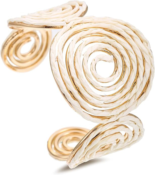 Raffia Spiral Cuff Bracelet for Women, Colorful Swirl Bangle Chunky Bangle Handmade Rattan Statem... | Amazon (US)