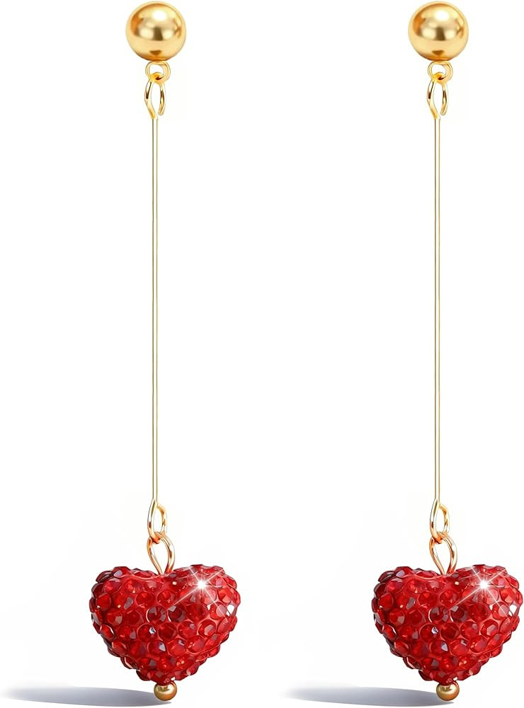 Valentines Earrings for Women Red Heart Earrings Rhinestone Heart Dangle Earring for Valentines D... | Amazon (US)