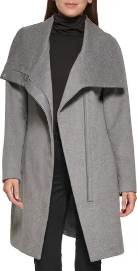 Melton Faux Leather Trim Wool Blend Coat | Nordstrom Rack