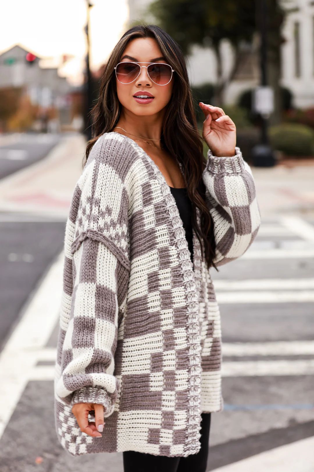Sweet Nothing Checkered Sweater Cardigan | Dress Up