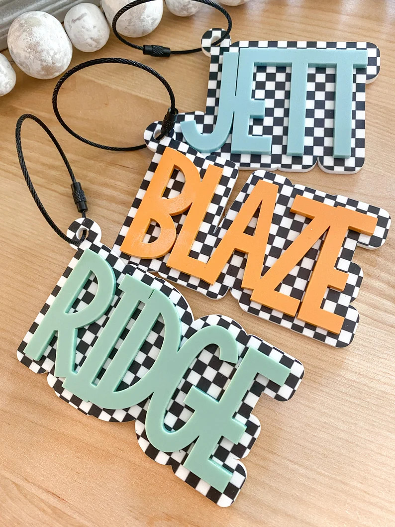 Acrylic Checkered Keychain | Personalized Acrylic Name Tag | Backpack Name Tag | Diaper Bag Keych... | Etsy (Global)