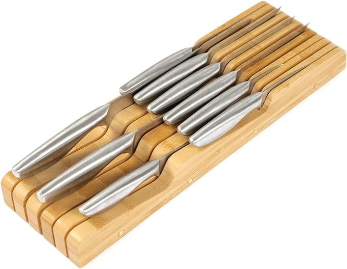 KitchenEdge Bamboo Kitchen Knife Block Holder Organizer - Holds 5 Long + 6 Short Knives (Not Incl... | Amazon (US)
