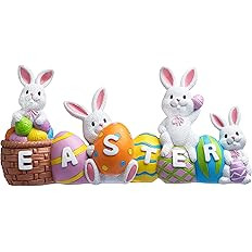 JOYIN Easter Bunny Eggs with The Word Easter Resin Centerpiece Decor 4 Rabbits Bunny & Egg Tablet... | Amazon (US)