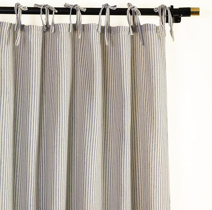 Gauze Striped Curtains, Boho Linen Gauze Tie Top Hanging Curtains Light Filtering Door Window Tre... | Amazon (US)