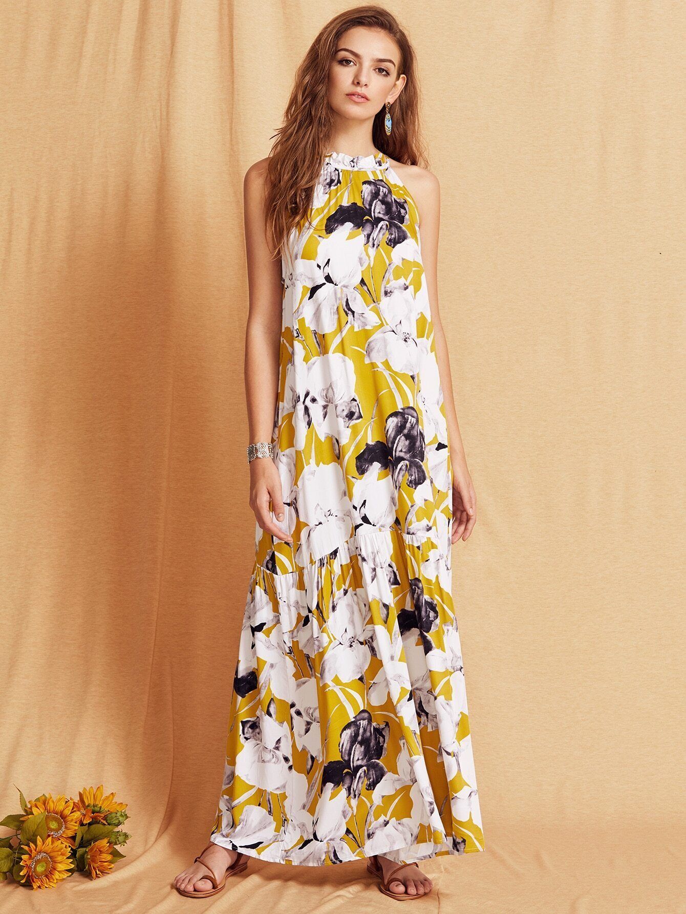 Multicolor Floral Sleeveless Maxi Dress | SHEIN